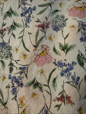 H&M White Floral Short-Sleeve Blouse with Pink & Blue Flowers